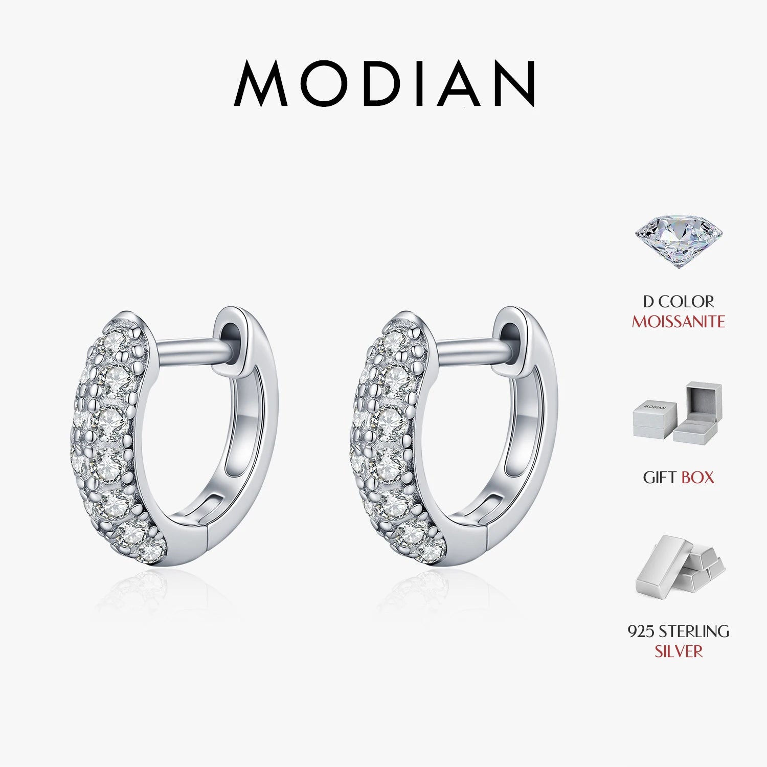 MODIAN D Color Sparkling Moissanite Circle Ear Buckle 925 Sterling Silver Classic Dating Hoop Earring For Women Fine Jewelry - Madeinsea©