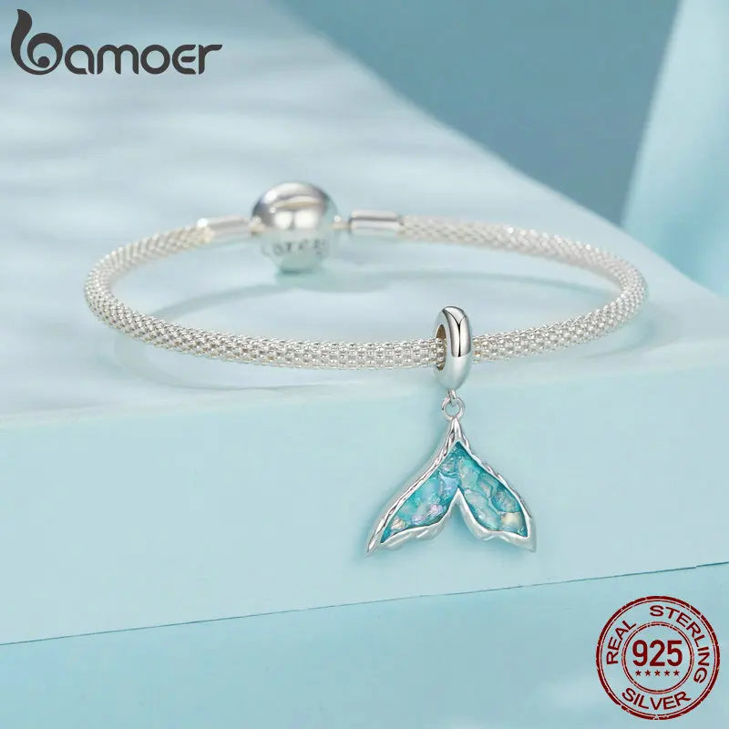 BAMOER Solid 925 Sterling Silver Mermaid Tail Pendant fit Original Bracelet DIY Bamoer Charm for Jewelry Making SCC2911