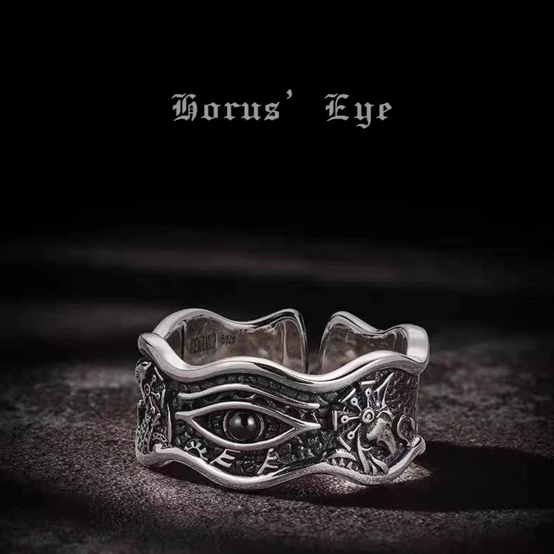 Retro Horus Demon Eye Ring For Men Silver Color Punk Gothic Adjustable Open Ring Handmade Rock Unisex Jewelry Accessories Gift