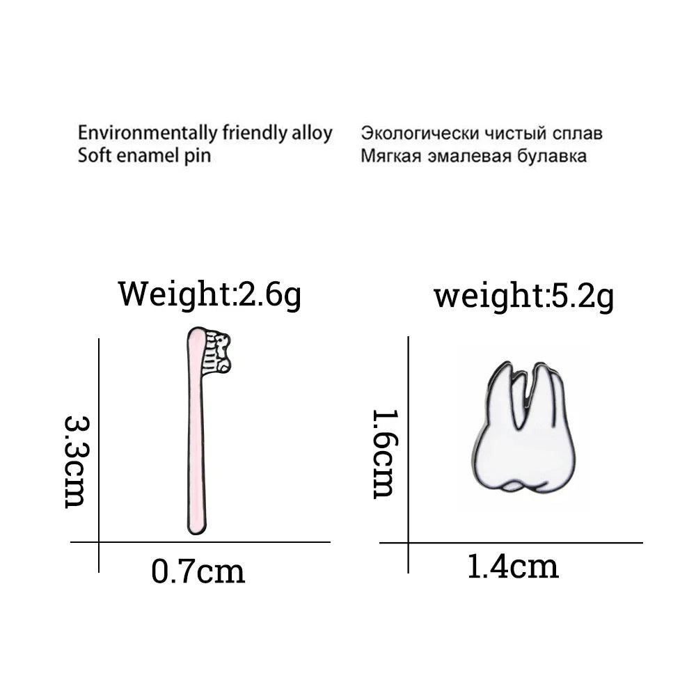 2-9Pcs/Set Cute Cartoon Tooth Brooch Doctor Nurse Mini Stethoscope Thermometer Enamel Pins Lapel Pin Badge Jewelry Gift Dentist