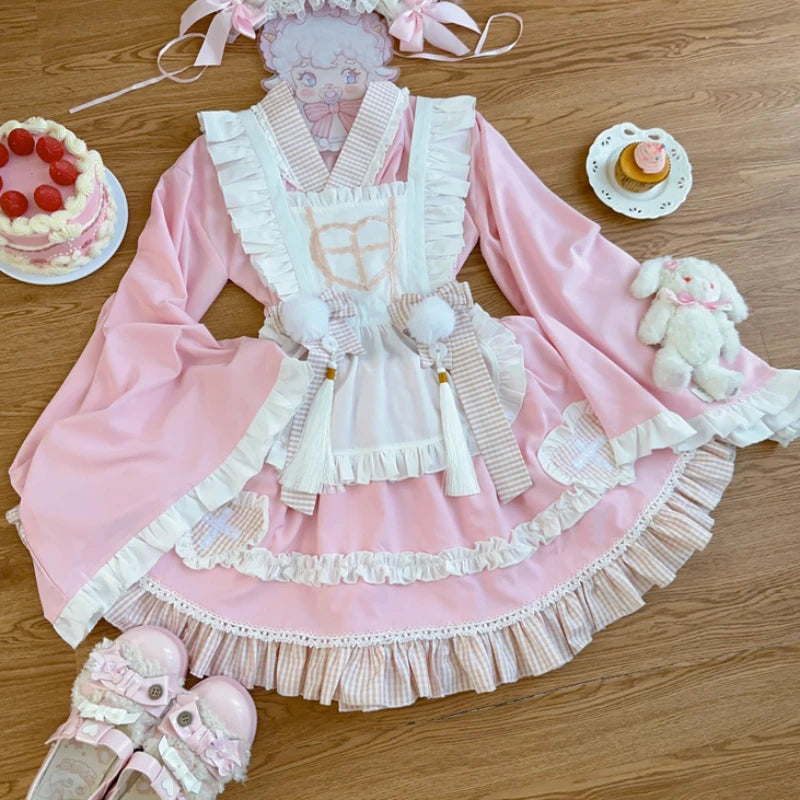 Anime Lolita Maid Dress Set Women Sweet Japanese Kimono Halloween Cat Cosplay Costumes Party Dresses Gothic Y2k Girls Cute Dress
