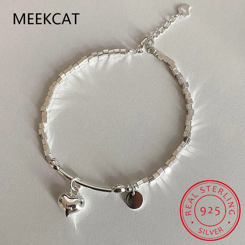 925 Silver Love Heart Elbow Beaded Bracelet for Women Simple Daily Sweet Hand Jewelry Accessories pulseras mujer DD-TB03
