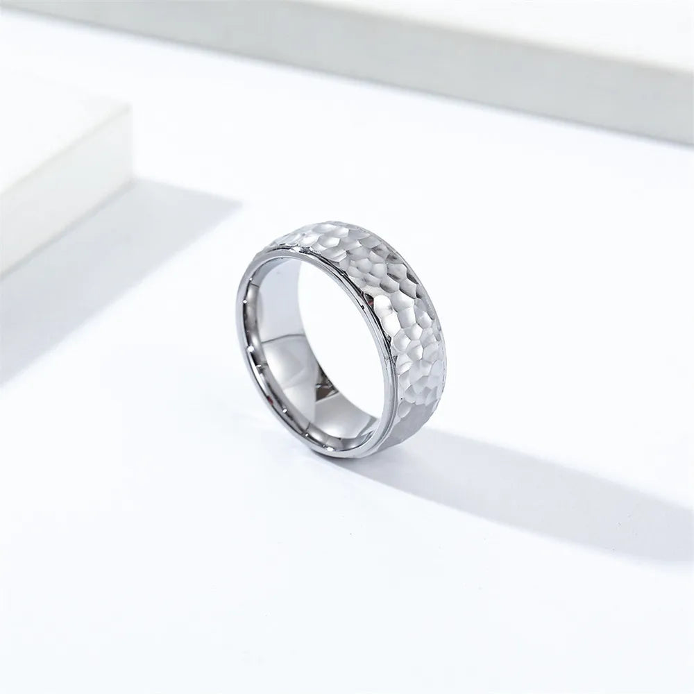 MKENDN Creative Retro Stone Texture Couple Rings Men Women Couple Ring Stainless Steel Punk Lunar Surface Jewelry - Madeinsea©