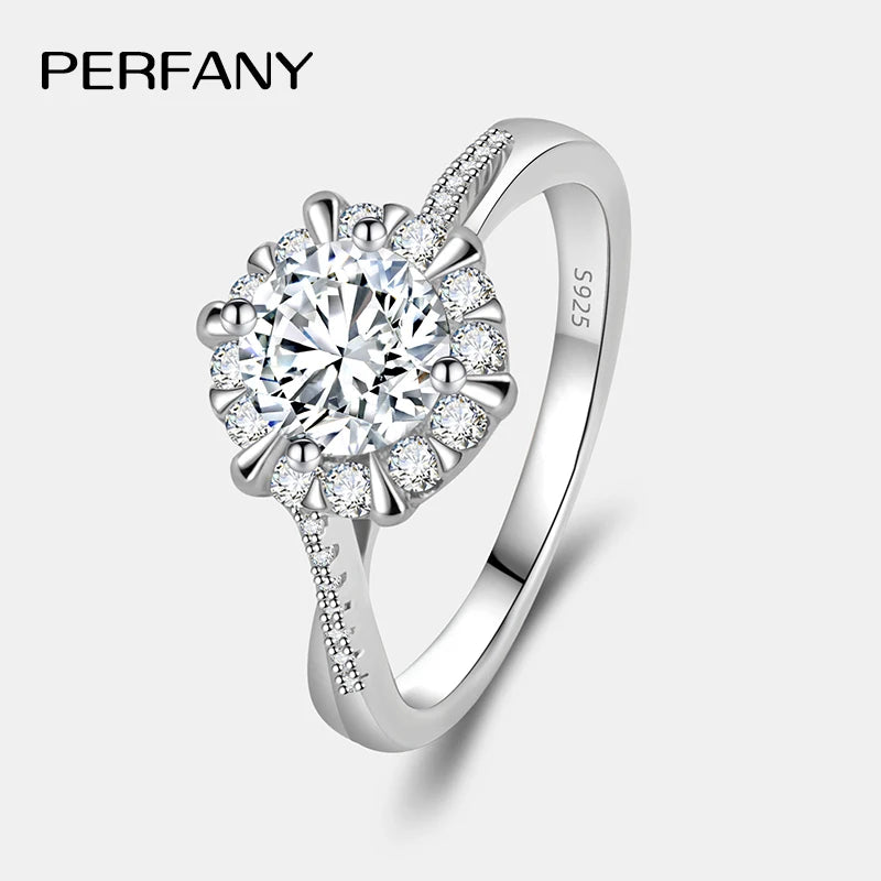PERFANY 0.5/1CT Moissanite Engagement Rings for Women S925 Silver Sunflower Design Laboratory Diamond Rings Wedding Jewelry