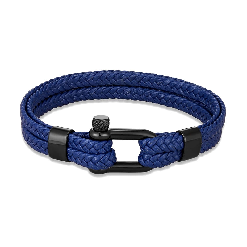 MKENDN Navy Style Men U-shape Shackle Bracelet Woven Multilayer Leather Bracelets For Women Stainless Steel Sport Buckle