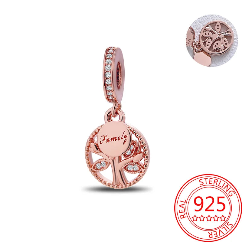 925 Sterling Silver Real Rose Gold Pink Octopus Summer Turtle Heart Dangle Charm Fit Original Bracelet Necklaces Bracelet Girl