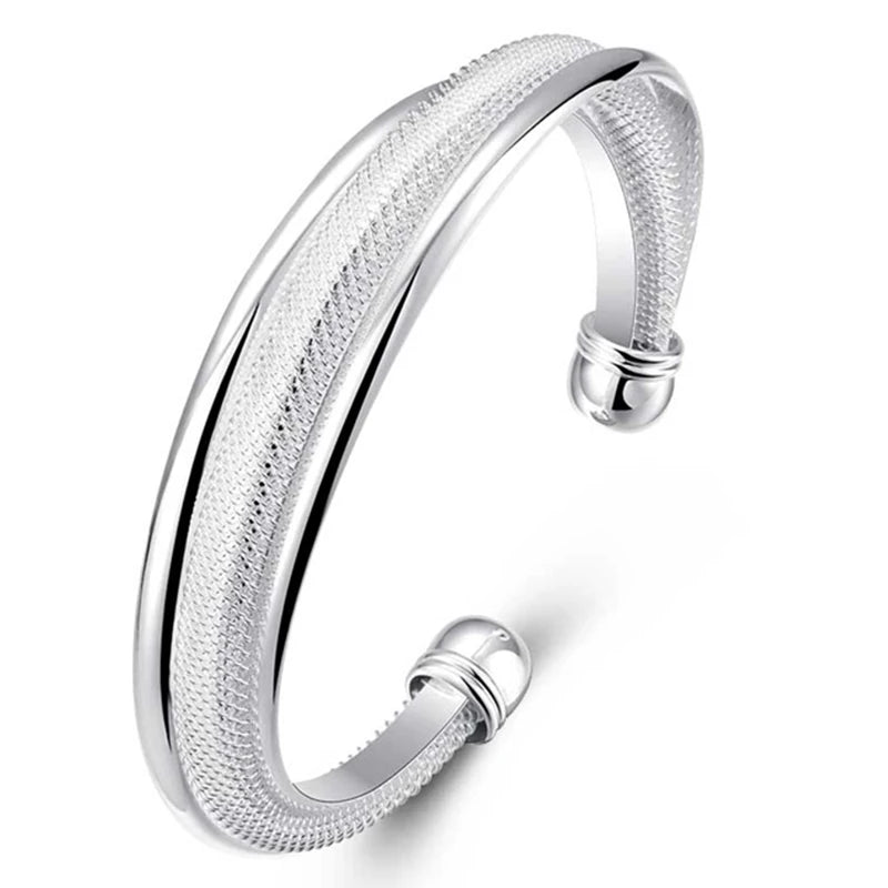 DOTEFFIL 925 Sterling Silver Large Reticulated Smooth Bangle Bracelet For Woman Man Wedding Engagement Jewelry - Madeinsea©