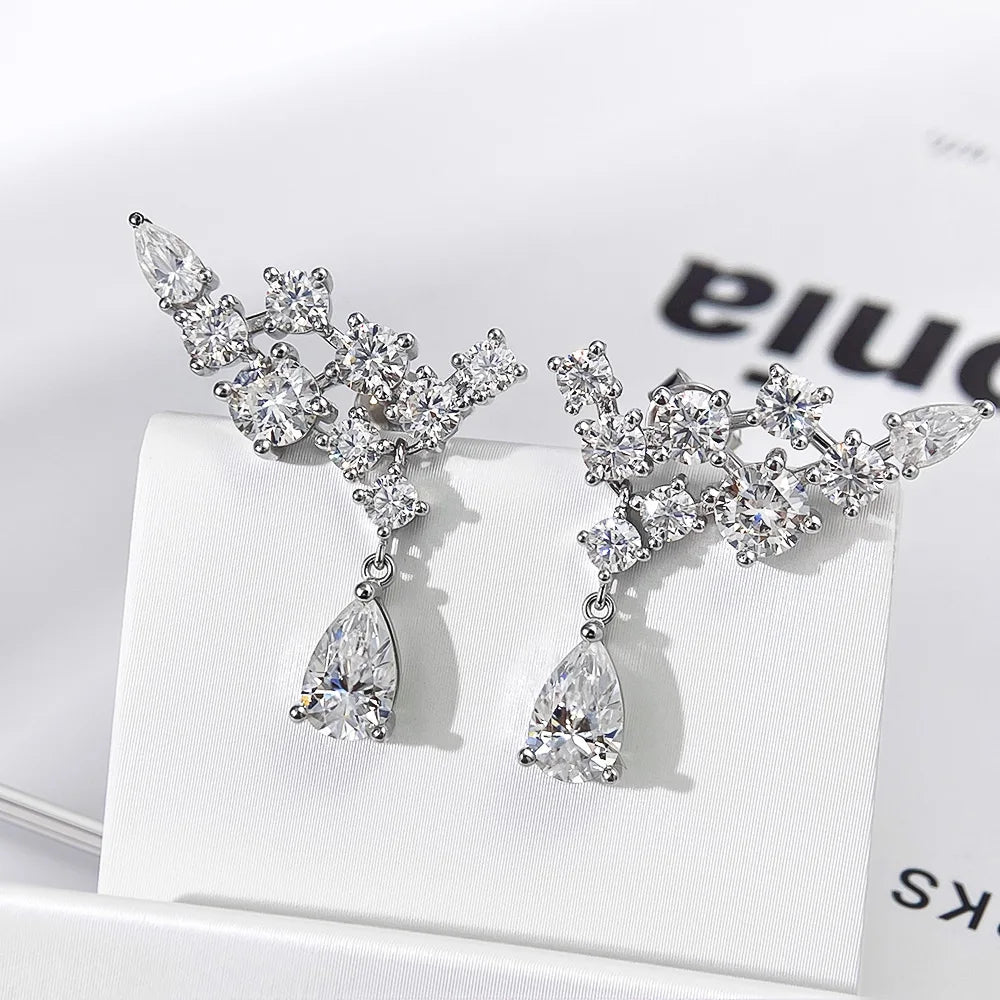 Serenity 6.1ct D Color All Moissanite Earrings for Women 100% S925 Sterling Silver Plated 18K Lab Diamond Pear Cut Drop Earrings