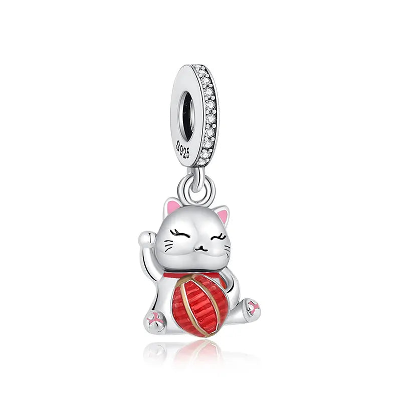 925 Sterling Silver Charms Beads Original Japanese Doll Fortune Cat Charm Fit Brand Bracelets Bangles DIY Jewelry For Women