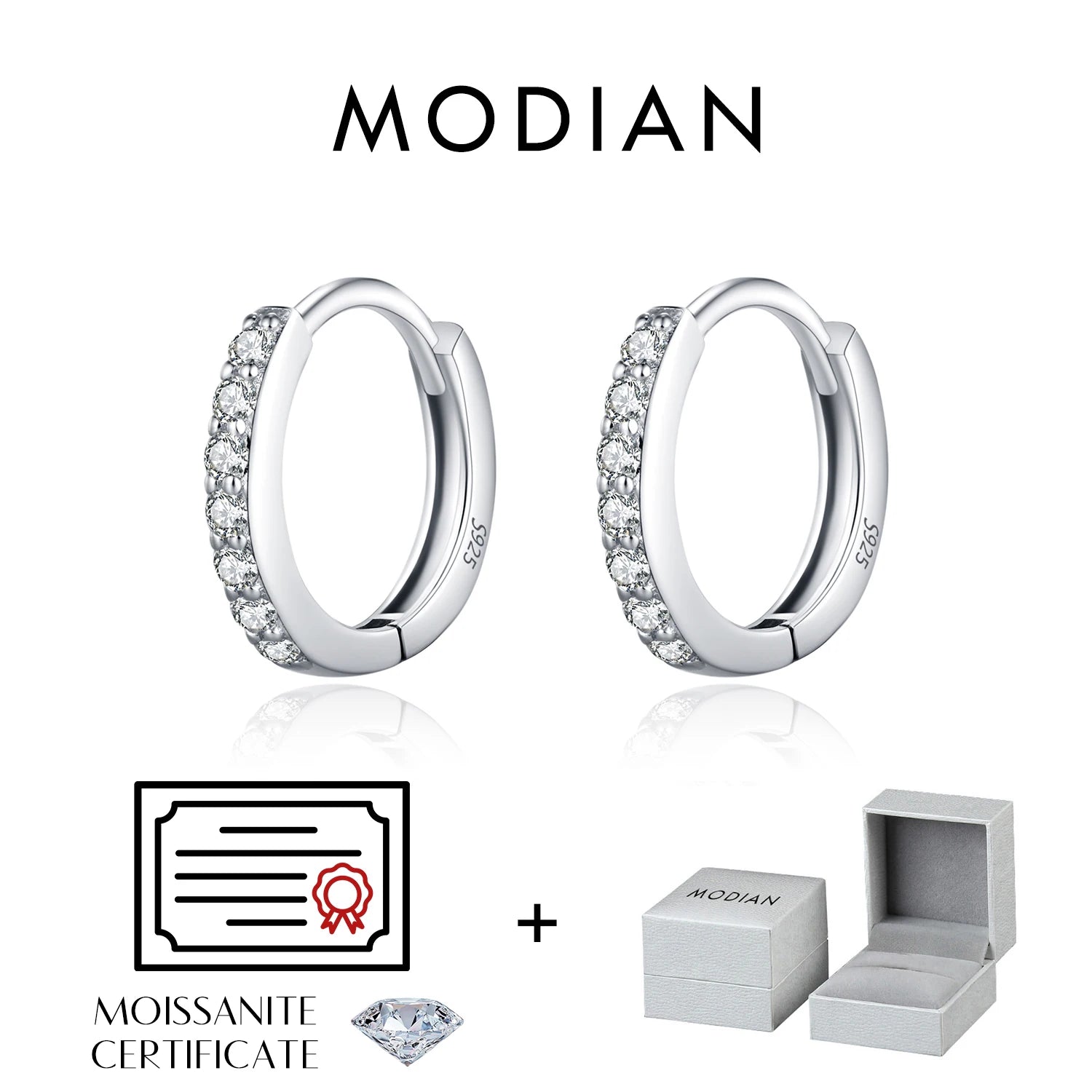 MODIAN D Color Sparkling Moissanite Earrings 925 Sterling Silver Classic Shining Circle Hoop Earrings For Women Fine Jewelry - Madeinsea©