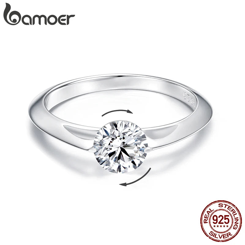 BAMOER 925 Sterling Silver Rotating Statement Ring Stress Relief Spinner Band Ring for Women Girlfriend Engagement Special Gift