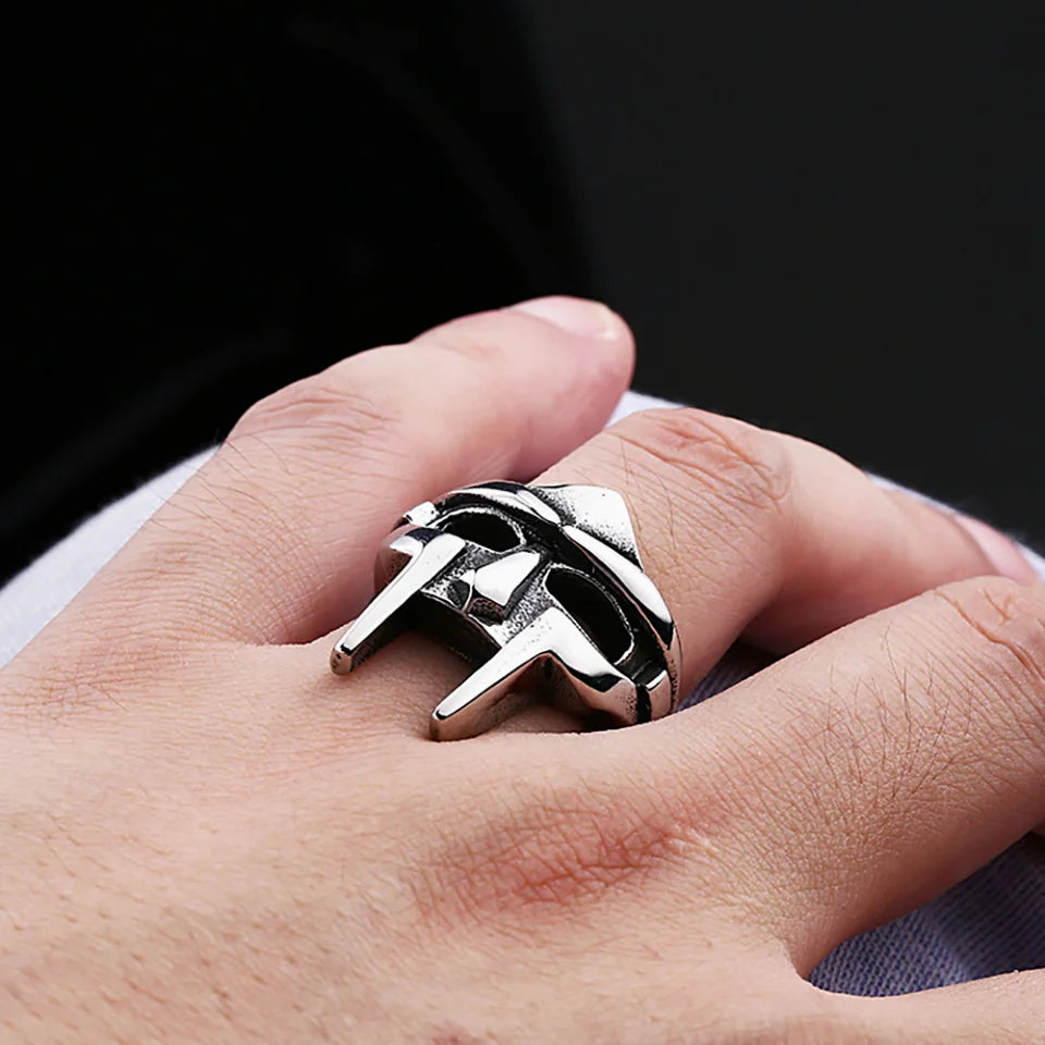 Gothic Vintage Classic Mf Doom Mask Rings Punk Egyptian Pharaoh Stainless Steel Ring For Men Boys Fashion Jewelry Gift Wholwsale