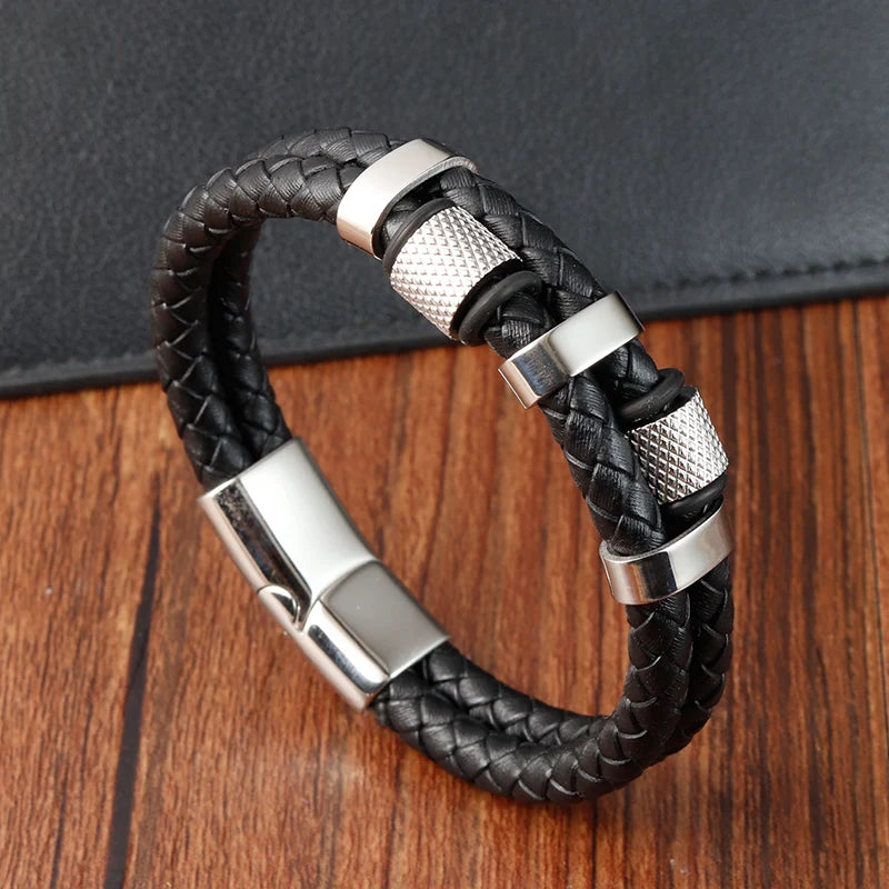 Charm Braid Seil Armband für Männer Edelstahl Magnetschnalle Echtes Leder Armbänder &amp; Armreifen Männlich Weiblich Schmuck
