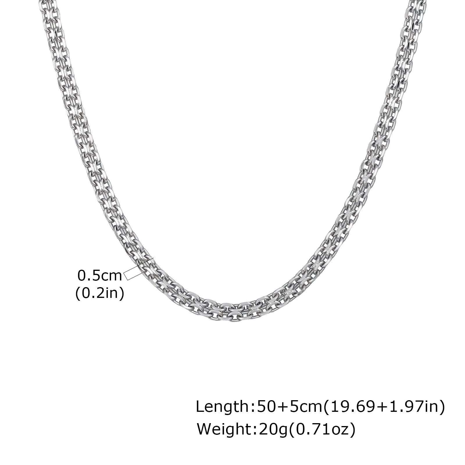 Vnox Waterproof Two Rows Stainless Steel Rolo Links Necklaces, Adjustable Silver Color Metal Links Collar Minimalist Jewelry