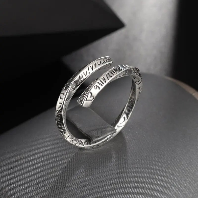 Retro Poseidon Compass Ring Silver-Plated Hexagram Opening Adjustable Ring Men and Women Hip-Hop Trend Jewelry Gift