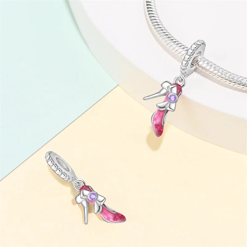925 Silver Plated Magic Mirror Perfume Princess Angel Trunk Pink Charms Beads Fit Pandach 925 Original Bracelet Fine DIY Jewelry