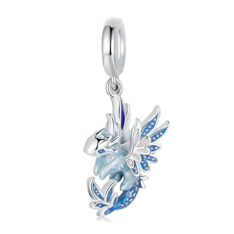 BAMOER 925 Sterling Silver Animal Pendant Colorful Zoo World Flying Dragon Beads Original for Women Teens DIY Cute Necklace