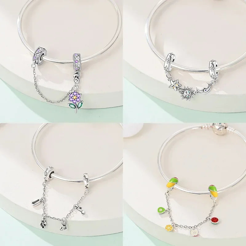 Original 100% 925 Sterling Silver Clasp Clip Bead Star Moon Safety Chain Fit 925 Original Bracelet DIY Jewelry Making Women Gift