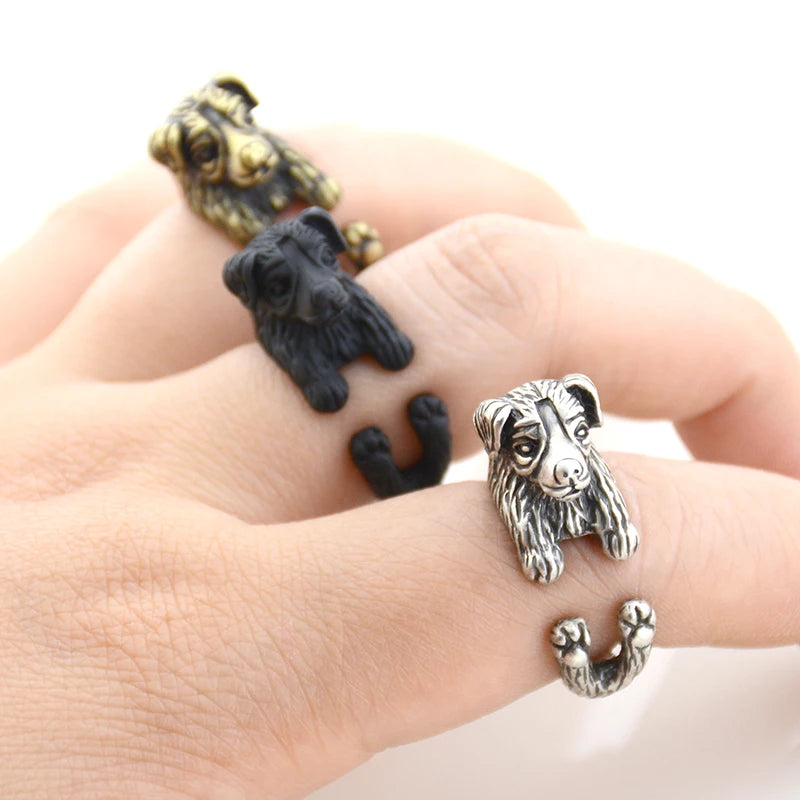 Vintage Hippie Brass Knuckle Cute Beagle&Husky&Boxer Anel Ring Boho Lovely Dog Anillos Animal Rings For Bague Femme Men Jewelry