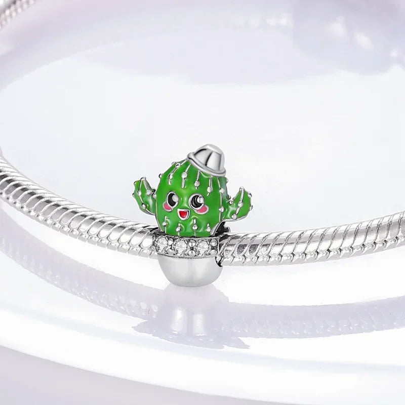 925 Sterling Silver Green Series Tree Cactus Leaves Pendant DIY Charm Beads Fit Original Bangle Charms Bracelet Women Jewelry