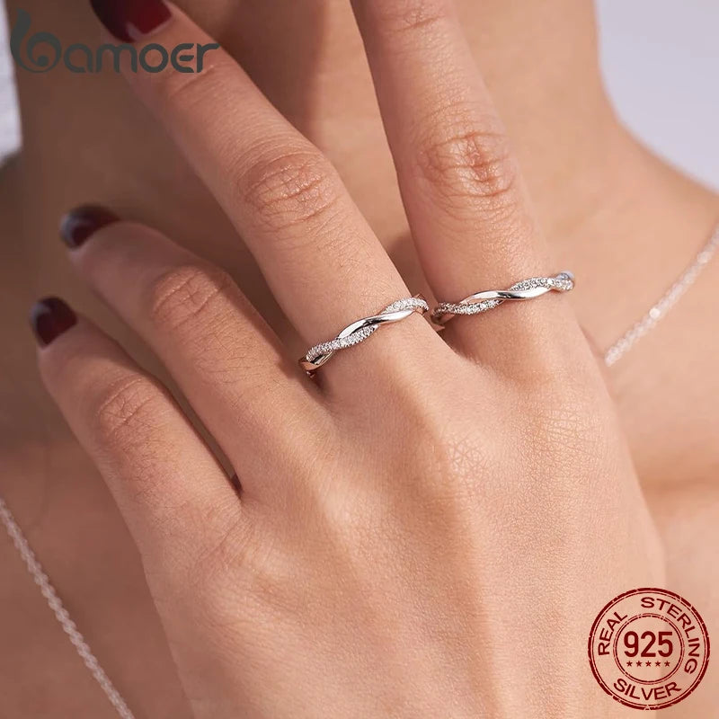 BAMOER 925 Sterling Silber Twisted Vine Zirkonia Eternity-Ring für Damen, 3 Farben