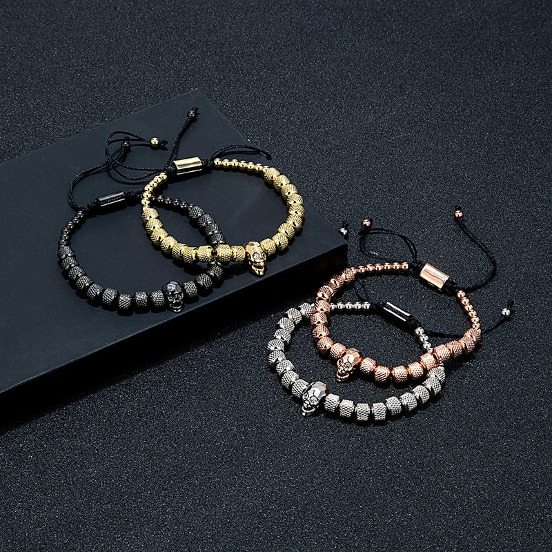 MKENDN Charm Micro Pave CZ Totenkopf Kopf Männer Armbänder Edelstahl Paar Handgemachten Schmuck Geschenk Acero Inoxidable Joyeria Mujer