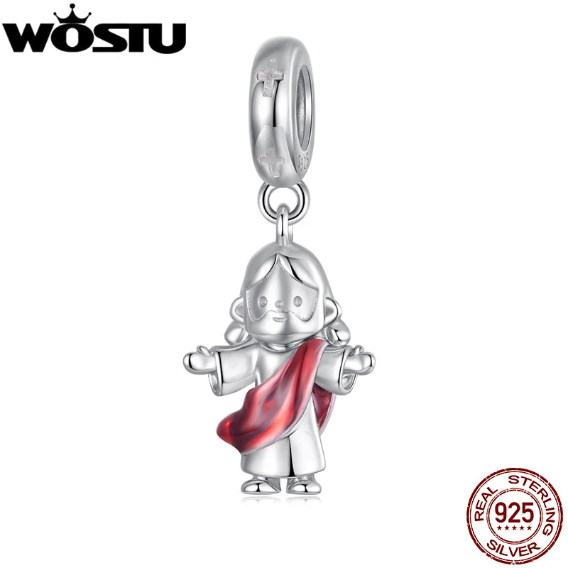 WOSTU 925 Sterling Silver Religious Jesus Charm Pendant DIY Jewelry Making Gift Fit Necklace for Baby Baptism First Communion