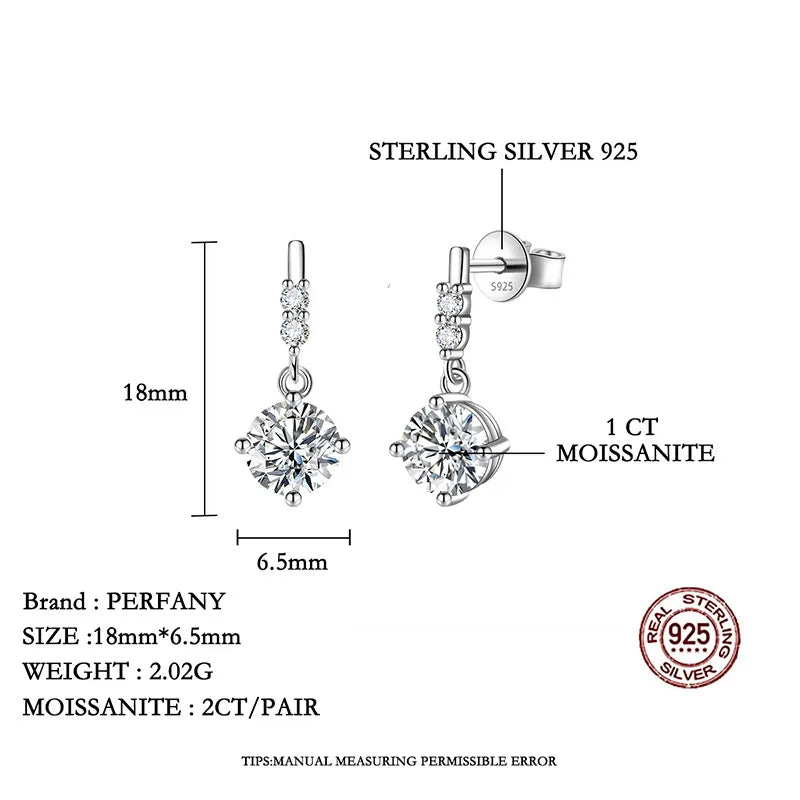 PERFA﻿NY 0.5/1CT Moissanite Drop Earring Women S925 Pure Silver Four Claw Laboratory Diamond Fashion Luxury Wedding Jewelry - Madeinsea©
