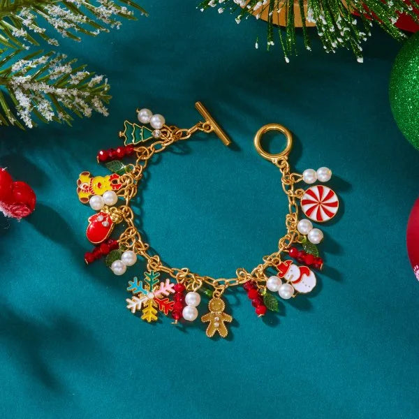 Bracelet de Noël ajustable pour femme, orné d'un pendentif Père Noël, bonhomme de neige, étoile et sapin, bijou de fête