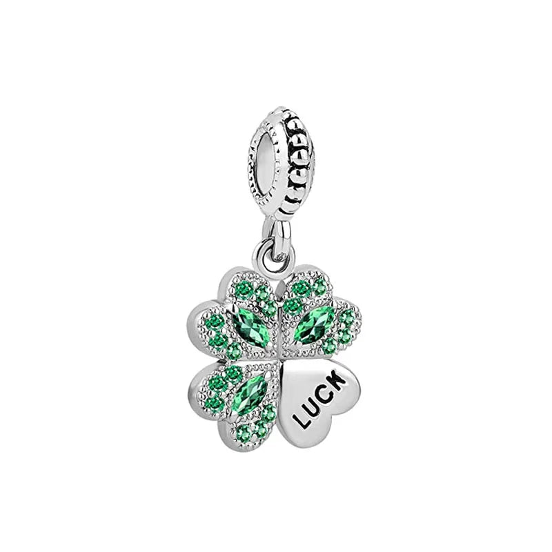 Hot New Summer green series Silver Clover Bead Maple Bird Charm Fit Original Women Bracelet DIY Fine Dangle Jewelry Amulet Gift
