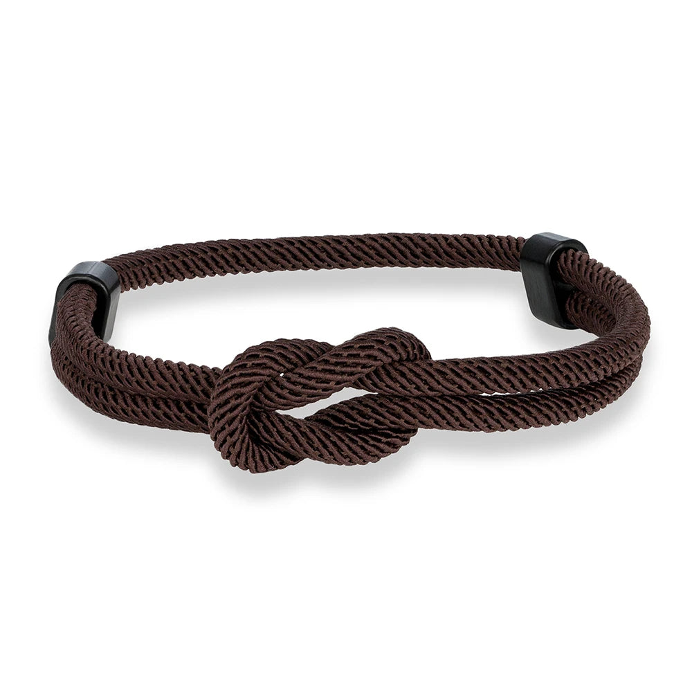 MKENDN Schwarzes Metallarmband mit quadratischem Knoten, handgefertigt, verstellbar, für Damen und Herren, Schmuckgeschenk für Paare