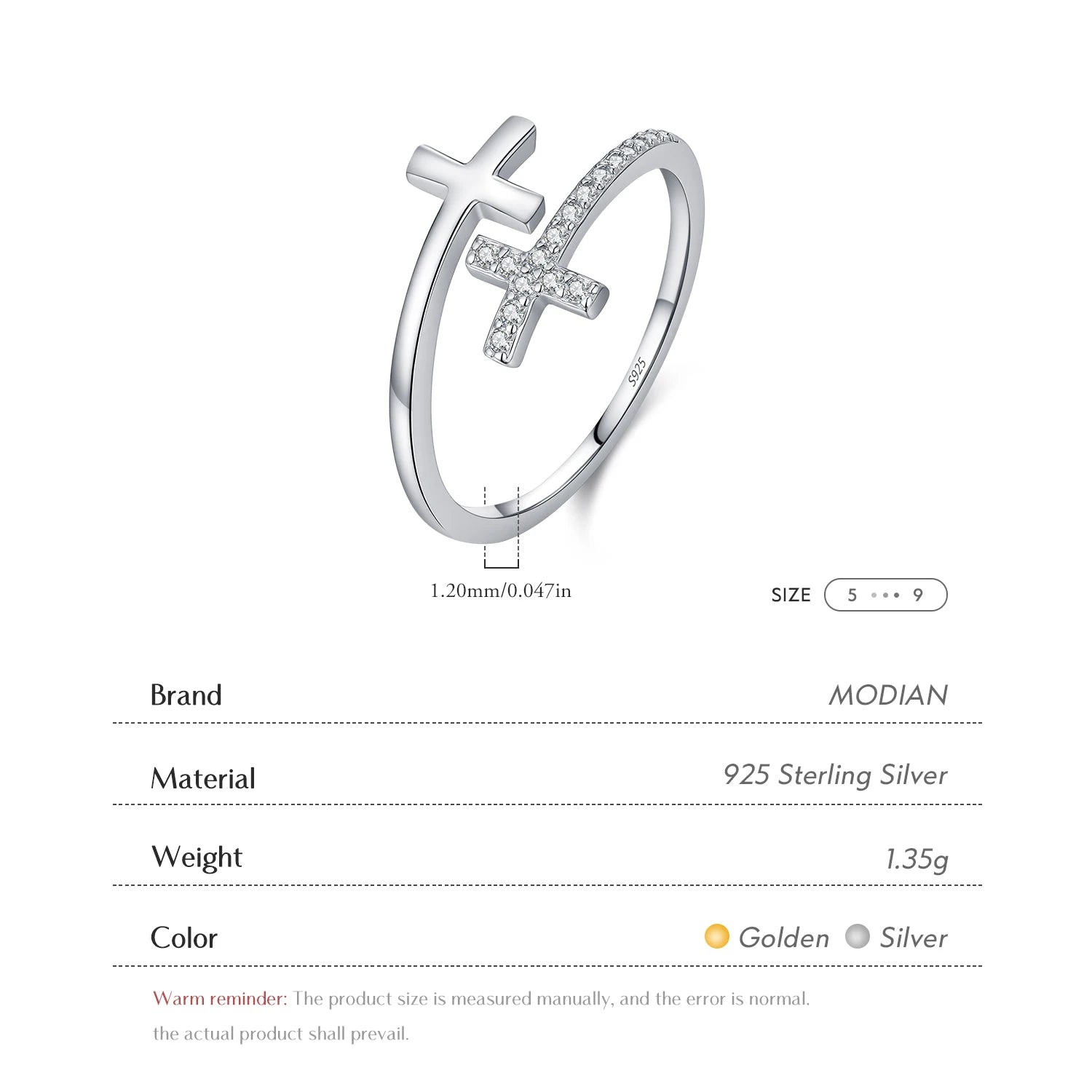 MODIAN Adjustable Rings 925 Sterling Silver Fashion Cross Sparkling Clear CZ Finger Rings For Women Party Fine Jewelry