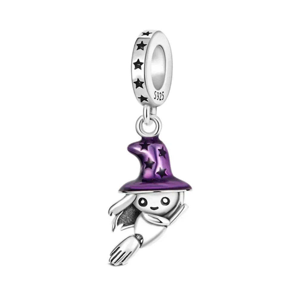 Original 925 Sterling Silver Halloween Charms Pumpkin Skull Witch Ghost Bead Earrings Pendant Fit Bracelet Necklace Jewelry