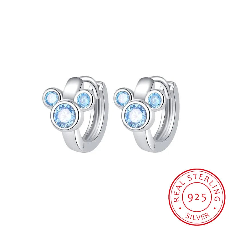 Baby Princess 925 Sterling Silver Blue Crystal Cute Pet Cat Paw Hoop Earring For Child Girl Women Loop Earring Jewelry