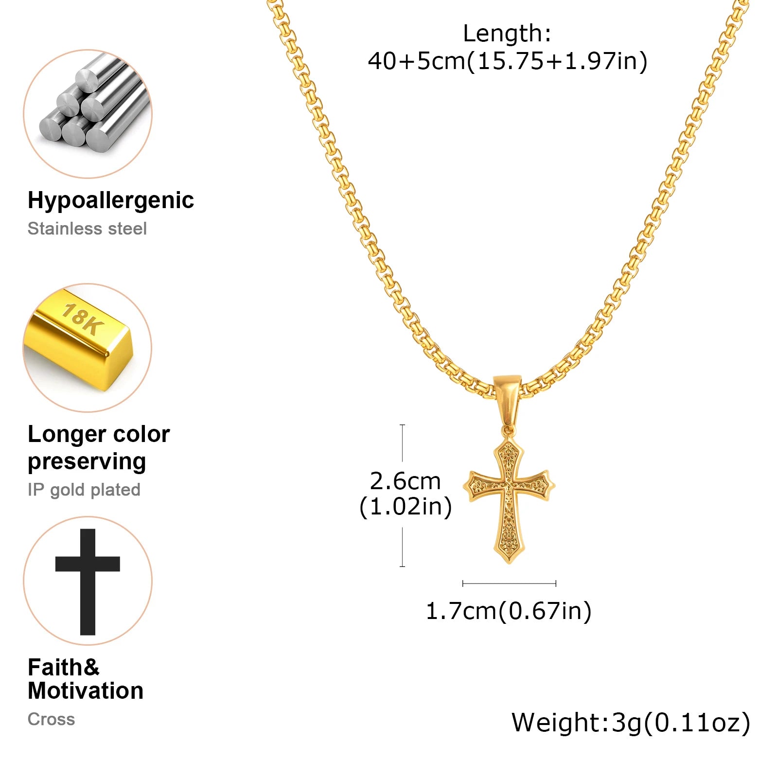 Vnox Small Stainless Steel Cross Necklaces, Retro Personality Pendant Accessories, Religion Faith Jewelry Gift