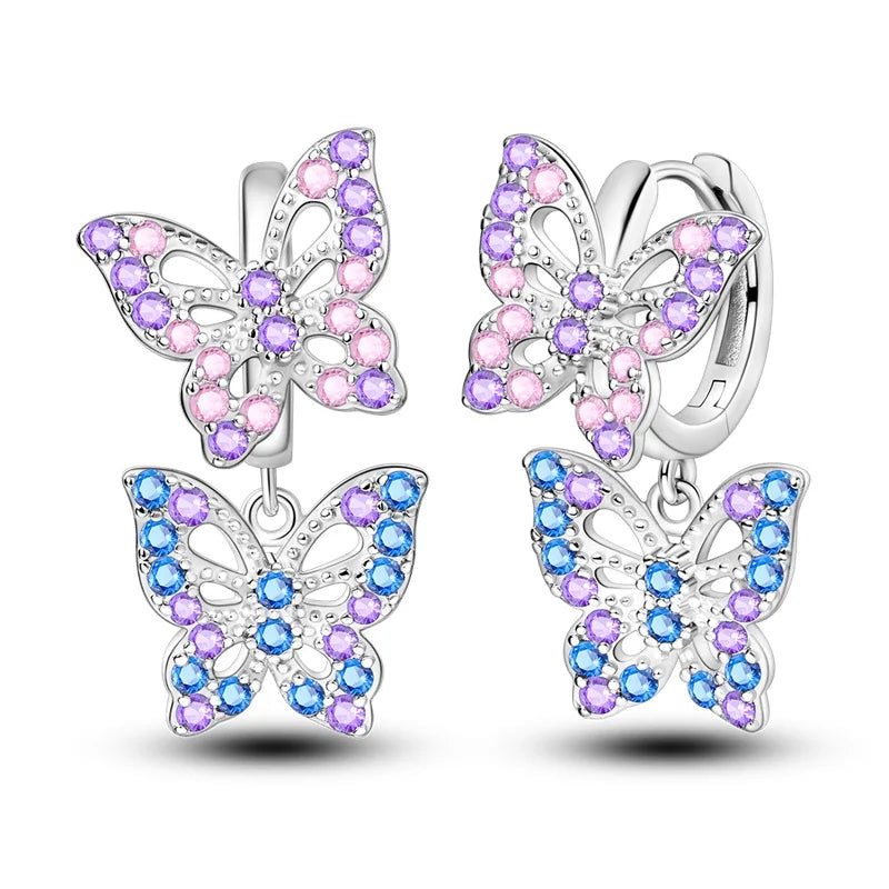 Spring Series Earrings For Women 925 Silver Butterfly Elf Dragonfly Flower Rose Ear Studs Earrings Fine Valentine's Day Jewelry
