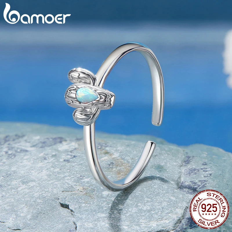 BAMOER 2025 Solid 925 Sterling Silver Cute Cactus Adjustable Rings Lovely Plant Open Ring Jewelry for Women Girls SCR1120-E
