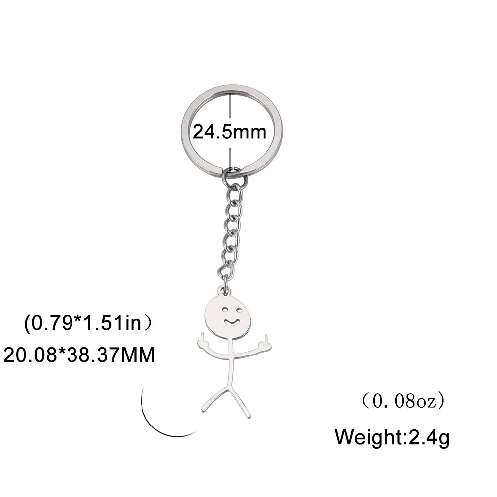 Dreamtimes Funny Doodle Key Chain Graffiti Stainless Steel Middle Finger Stickman Men Pendant Key Rings Jewelry Couples Hip-hop