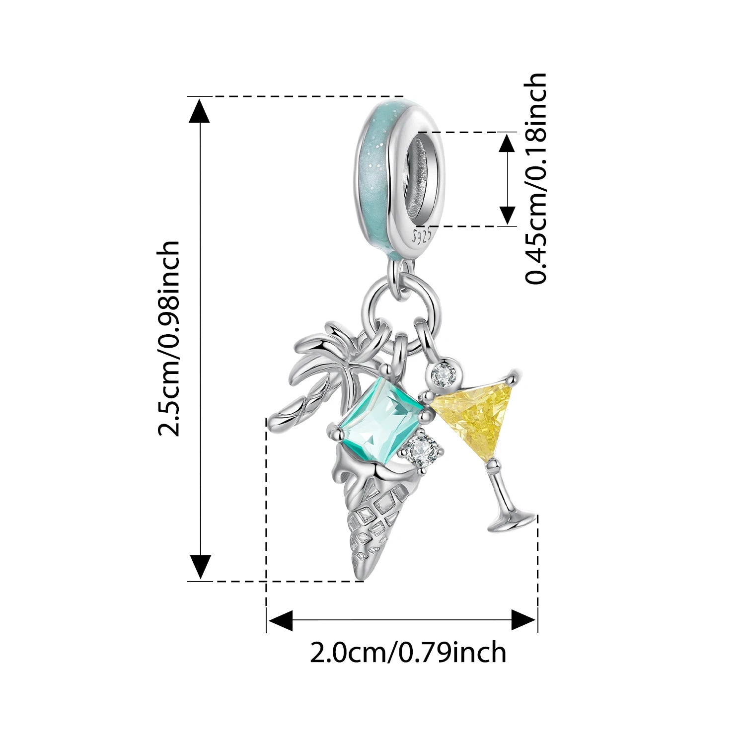 BISAER 925 Sterling Silver Donut Pendant Sweet Candy Coffee Summer Drinks Charm Bead for Women DIY Bracelet Fine Jewelry Gift