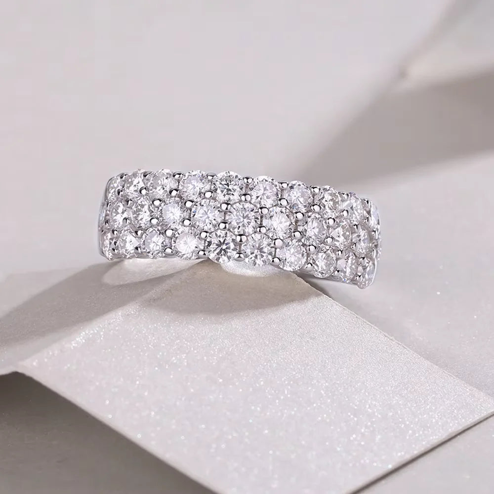 Serenity 1.8ct D Color 3 Row Moissanite Rings For Women Anniversary Gift S925 Silver Sparkling Couples Rings Plated Fine Jewelry