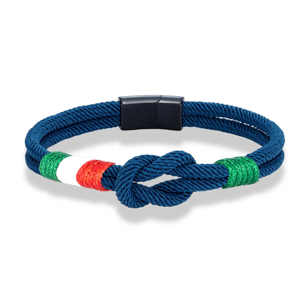 MKENDN Italy Mexico Flag Bracelet for Men Women Handmade Woven Rope with Black Stainless Steel Buckle Couple Jewelry Gifts