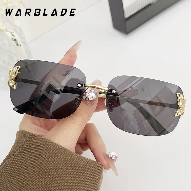 2025 Y2K Luxus Marke Designer Randlose Quadratische Sonnenbrille Frauen Für Weibliche Trendy Sonnenbrille Diamant Schmetterling Punk Shades UV400