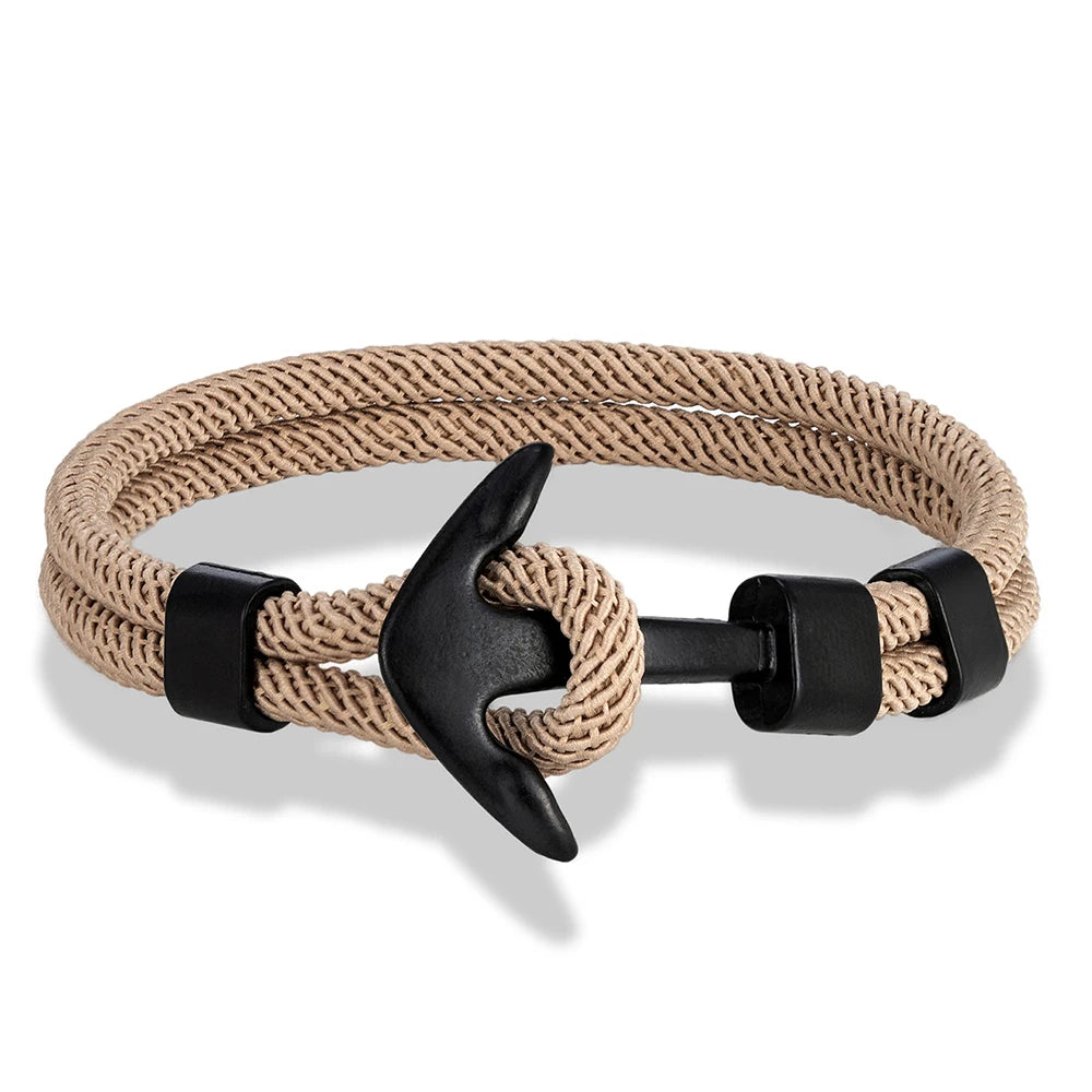 MKENDN Anker-Armbänder für Herren, doppelsträngiges nautisches Überlebensseil-Armband für Damen, schwarze Sportschnalle, wasserdichter Schmuck