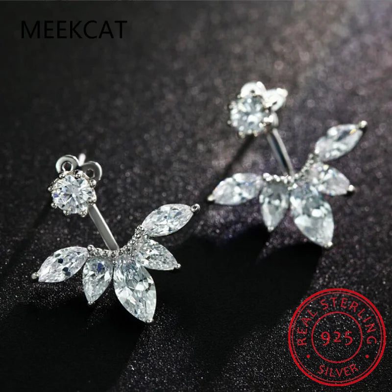 Real 925 Sterling Silver White Zircon Horse Eye Stud Earrings For Women Wedding Trendy Gemstone Fine Jewelry DG0031
