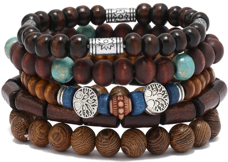 Vintage Cross Multi-Layer Beaded Wooden Beads Men's Bracelet Multi-Piece Set Bracelet