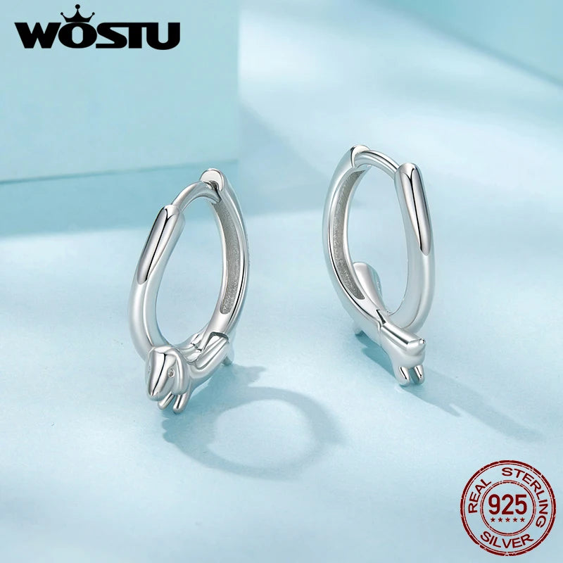 WOSTU Cute Dachshund Hoop Earrings For Women 925 Sterling Silver Pet Lover Jewelry Gift Huggies Earring For Family Daughter