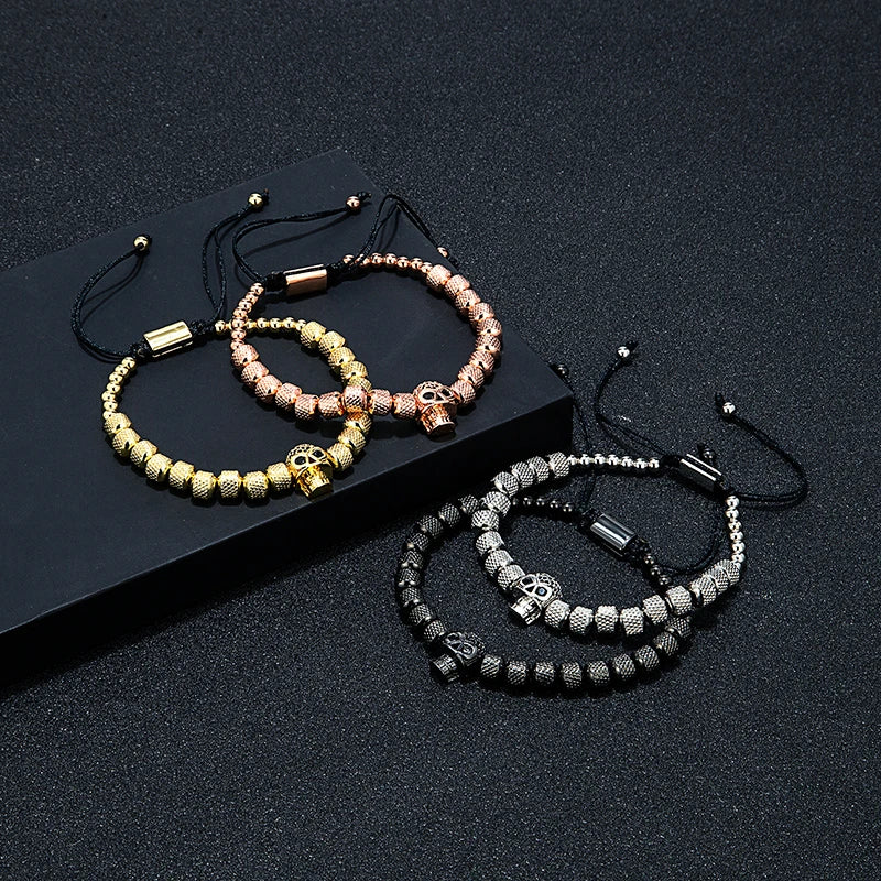 MKENDN Punk Rock Skull Micro Pave CZ Charm Men Bracelets Stainless Steel Crystal Bangles Couple Handmade Jewelry Gift