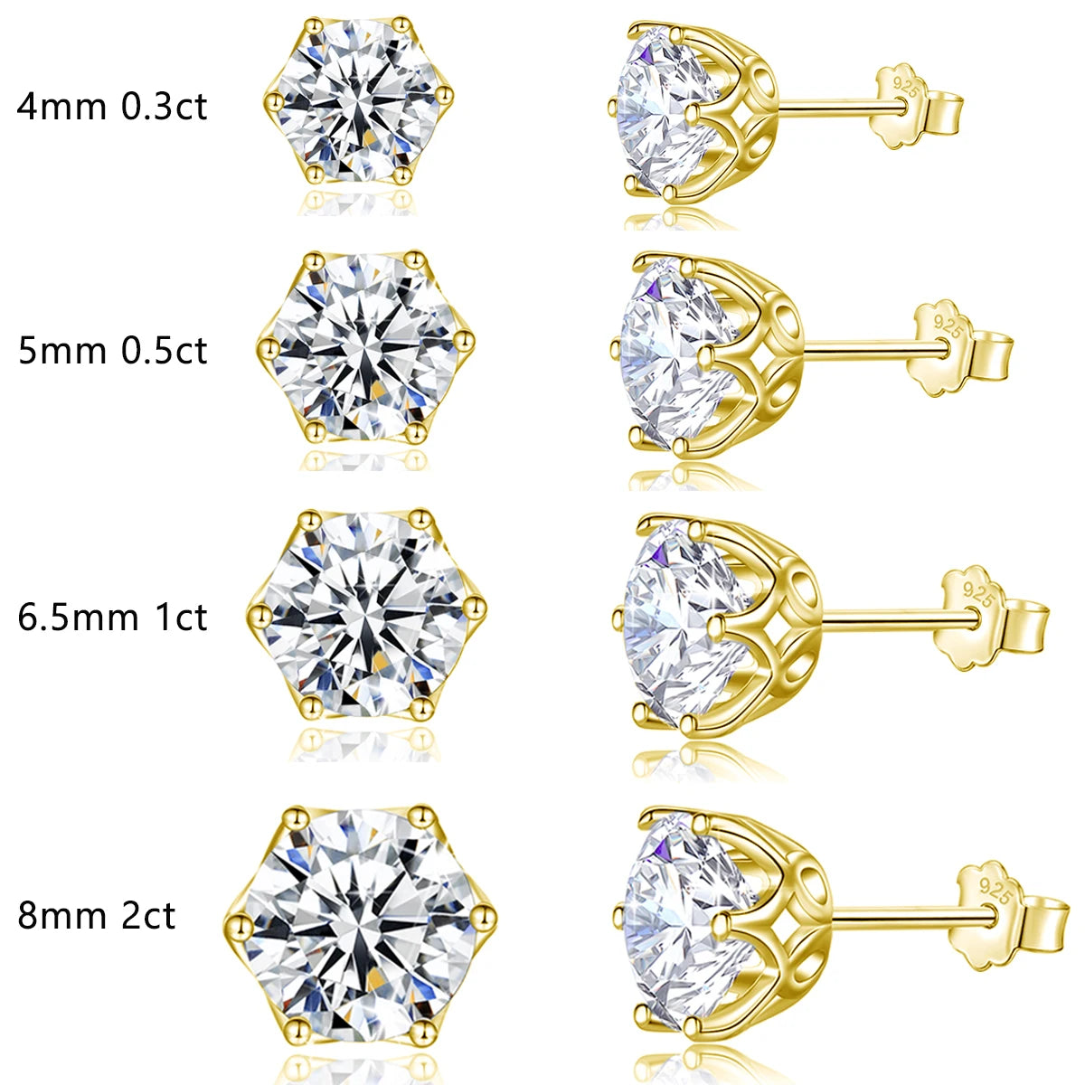 14K Gold Filled Moissanite Ear Stud Piercing Anti-allergy AU585 K Gold Push-Back Stud Earrings for Women Birthday New Year Gift
