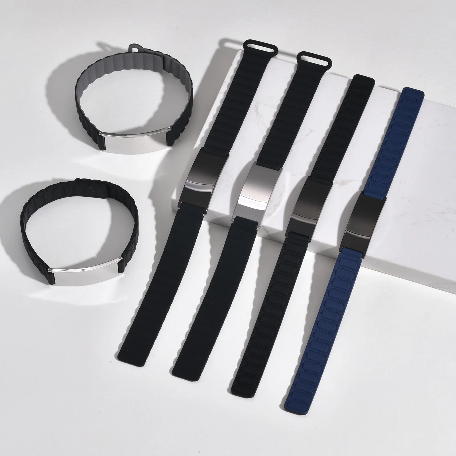 Vnox Soft Comfortable Band Bracelet Gift for Men Dad,Free Custom Steel Bangle, Adjustable Waterproof Magnet Silicone Wristband