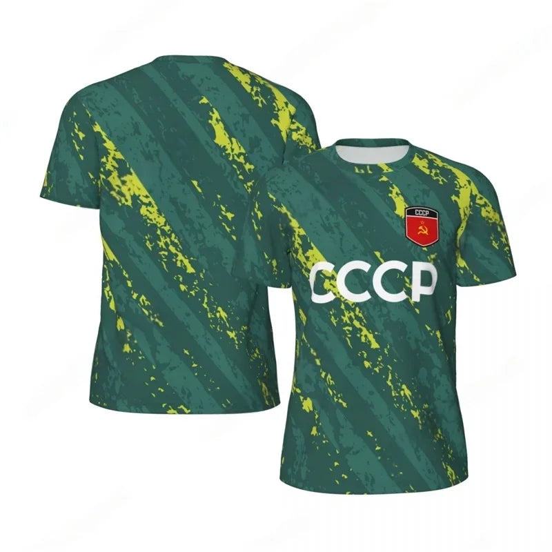 CCCP Pattern Football T-shirt Men Summer Oversized Soccer Running Short Sleeves Tops Fashion Sports Football Jersey Tee Shirts